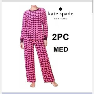 Kate Spade New York Pink Heart Print Pajama Set 2PC pink Lounge Set Size Medium